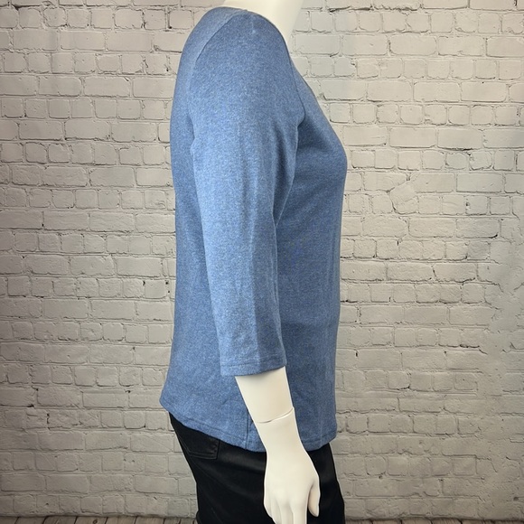 0X 1X Heather Blue Scoopneck 3/4 Sleeve Top Plus Size - Picture 4 of 5
